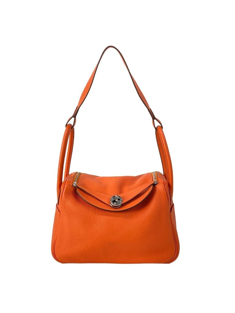 Hermes Handbag Lindy 26 Orange Silver